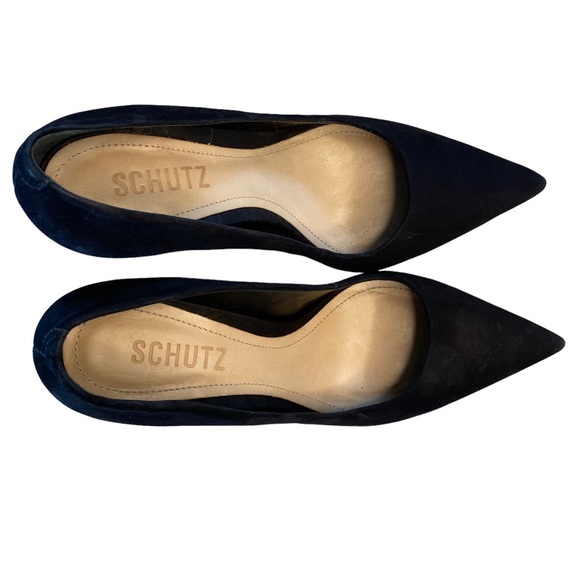 Schutz Lou Pump 4 inch stiletto heel pointed toe low vamp suede black 6.5 - Picture 4 of 16